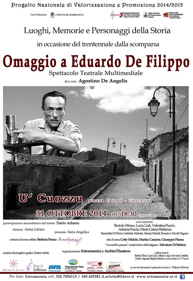 Giarratana: il 31 ottobre “Omaggio a Eduardo De Filippo”
