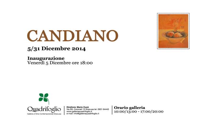 Siracusa: dal 5 dicembre Candiano in mostra alla Galleria Quadrifoglio