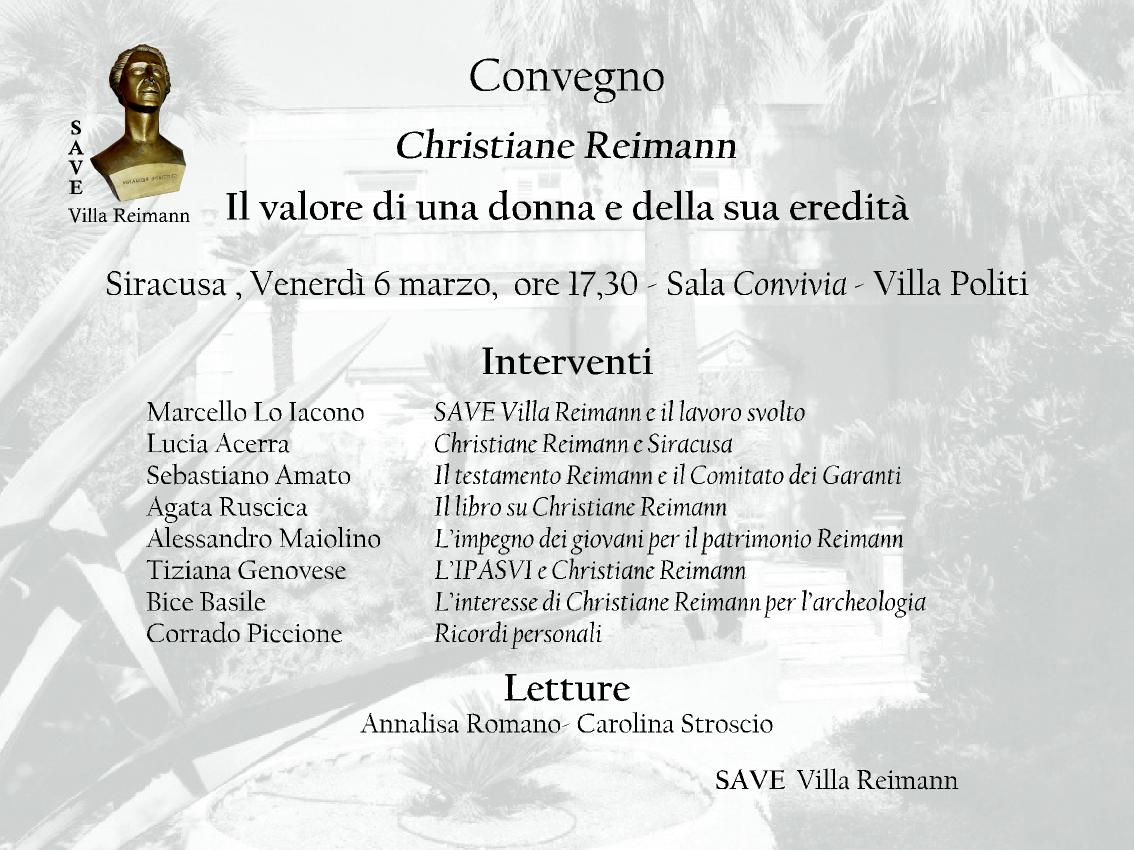 Siracusa: sarà presentato lunedì alla stampa il convegno sulla Reimann