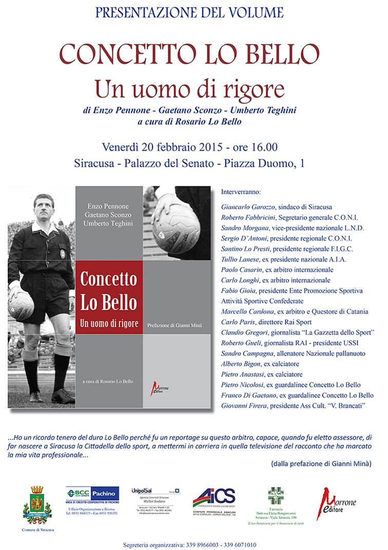 Siracusa: sarà presentato giorno 20 il libro dal titolo “Concetto Lo Bello – Un uomo di rigore”
