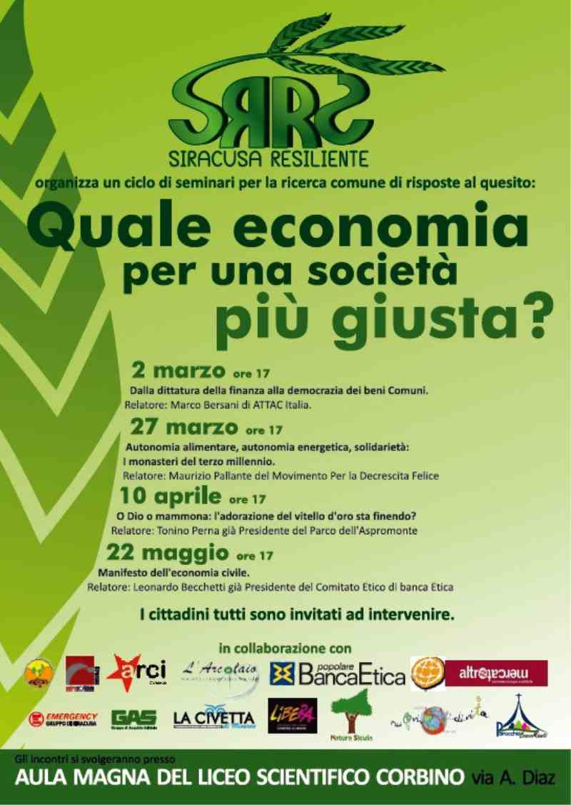 Siracusa: venerdì il terzo incontro del ciclo ”Quale Economia per una Società più Giusta?”
