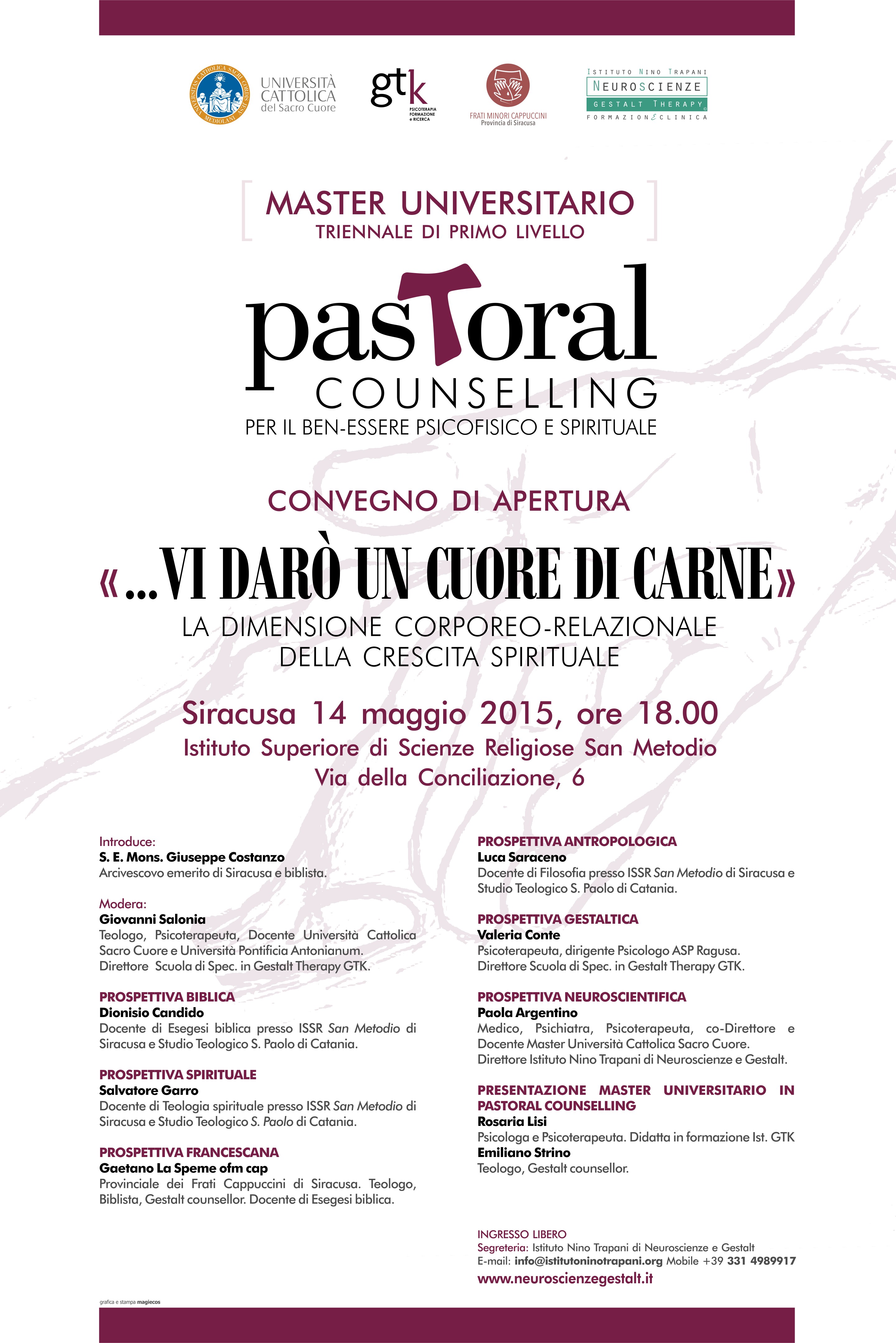 All’aula Magna dell’Istituto Superiore di Scienze Religiose San Metodio di Siracusa il Convegno:  «Vi darò un cuore di carne.  La dimensione corporeo-relazionale della crescita spirituale»