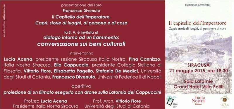 Siracusa: giovedì la presentazione del libro “Il capitello dell’Imperatore. Conversazione sui Beni Culturali”