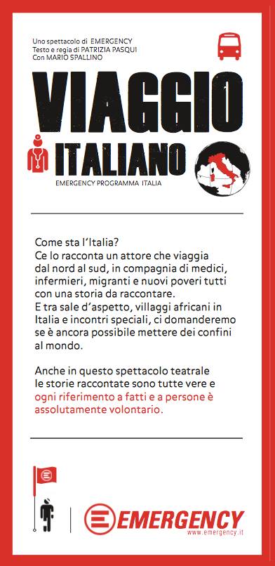 Siracusa: si terrà venerdì lo spettacolo “Viaggio Italiano – Emergency programma Italia”