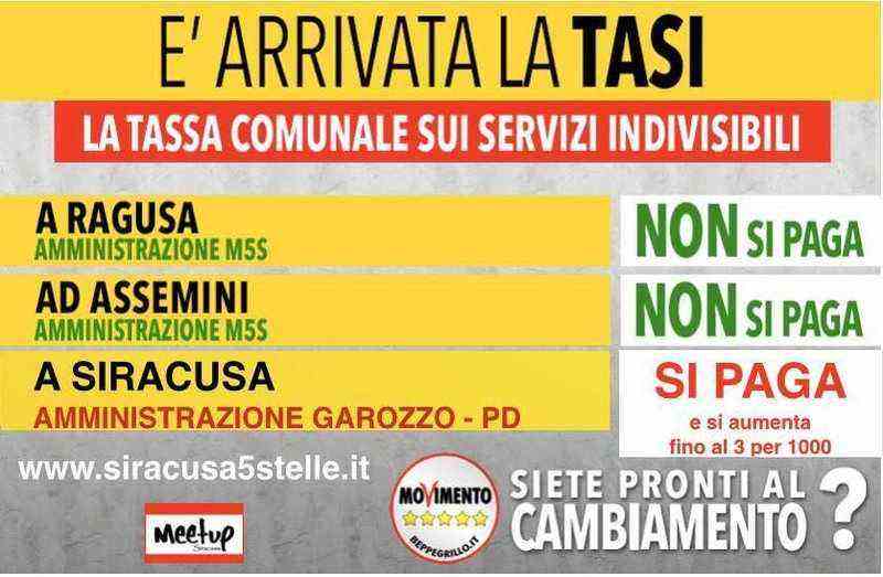 Siracusa, MoVimento 5 stelle:  “no” all’aumento della Tasi