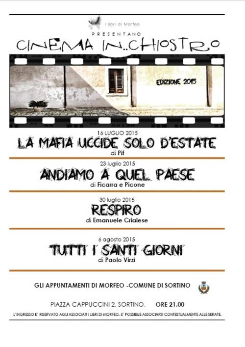 Sortino: torna la rassegna cinematografica “Cinema… in chiostro”