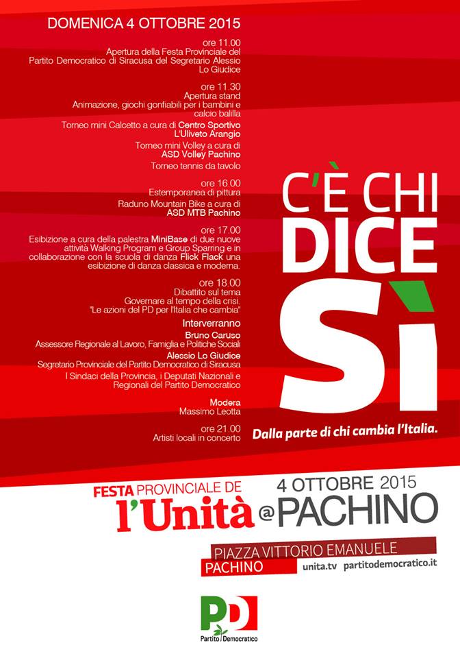 Festa provinciale de l’Unità a Pachino. Un’occasione di incontro e confronto per il centrosinistra siracusano