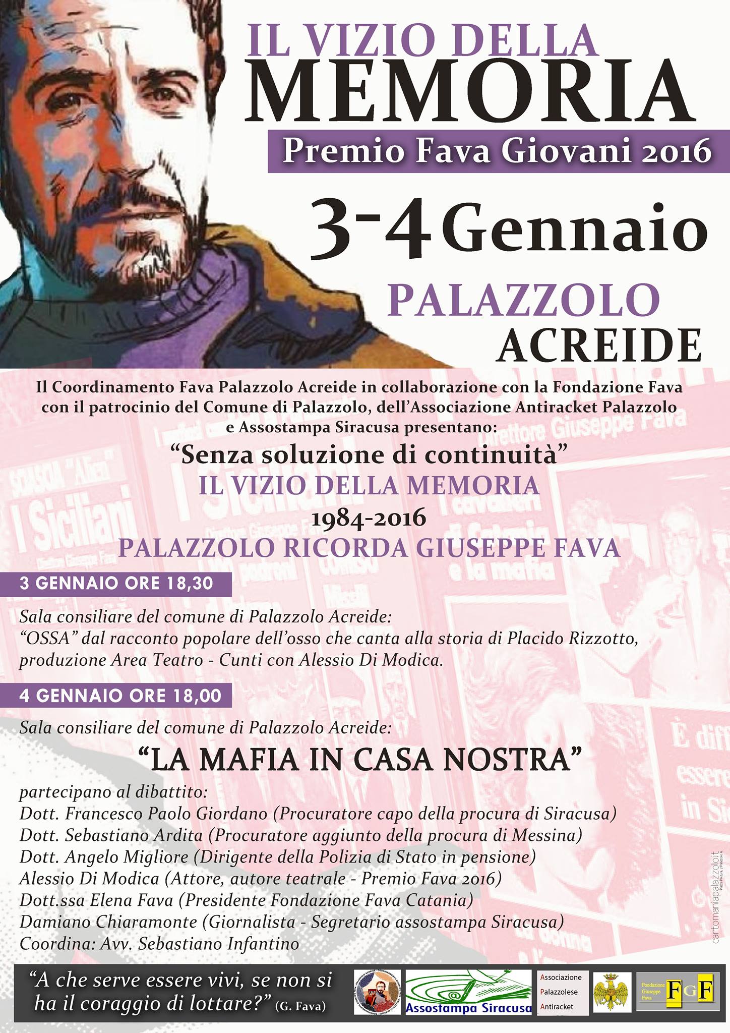 Palazzolo: il Premio Fava Giovani 2016 assegnato all’attore e autore teatrale Alessio Di Modica