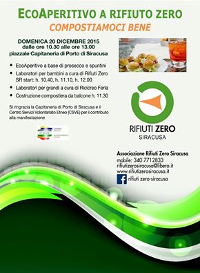 Siracusa, l’associazione Rifiuti Zero organizza un “ecoaperitivo”