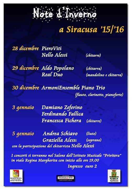 Stasera al “Privitera” inizierà la rassegna “Note d’Inverno a Siracusa”