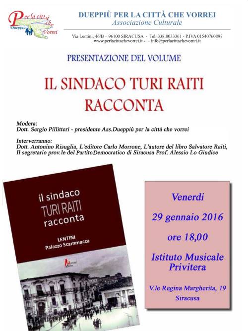 Siracusa. Sarà presentato venerdì 29 il nuovo libro di Turi Raiti