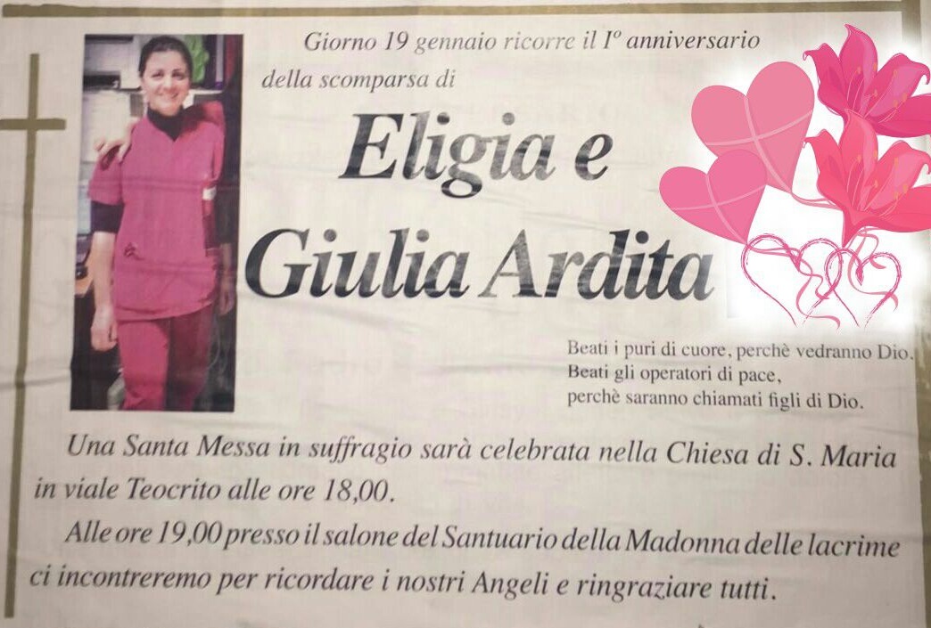 Siracusa. Una messa per ricordare il 1° anniversario della scomparsa di Eligia Ardita e della piccola Giulia