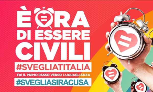 Siracusa, “#svegliatitalia – è ora di essere civili”: in piazza con Arcigay e Stonewall GLBT per le unioni civili