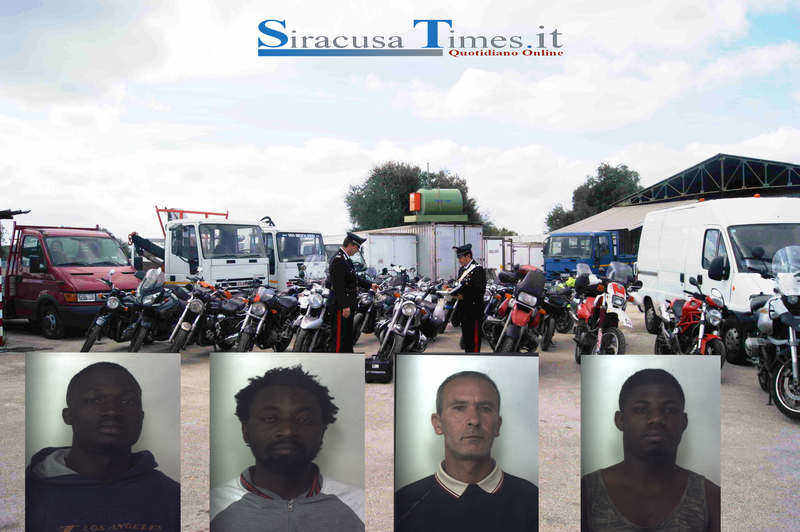 Traffico di moto rubate scoperto dai Carabinieri in depositi tra Solarino e Floridia: 4 arresti