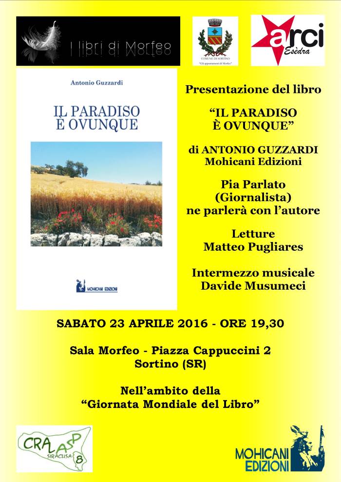 Sortino. Sarà presentato sabato il libro “Il Paradiso è ovunque” di Antonio Guzzardi