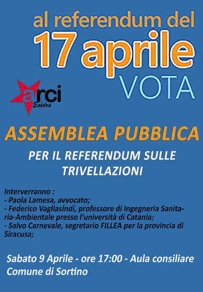 Sortino, referendum trivellazioni: l’ARCI Esèdra organizza un’assemblea pubblica