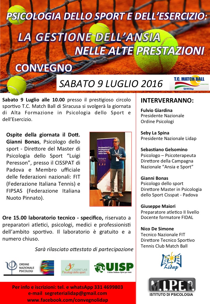 Il 9 luglio a Siracusa il convegno regionale di psicologia dello Sport “La Gestione dell’ansia nelle altre prestazioni”