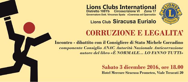 Siracusa, “Corruzione e Legalità”. Sabato l’incontro-dibattito del Lions Club