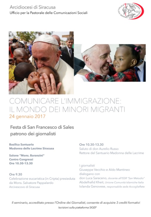 Siracusa. Festa San Francesco di Sales, corso di formazione “Comunicare l’immigrazione: Il mondo dei minori migranti”