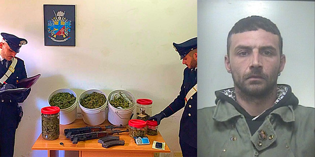Lentini, custodiva due fucili Kalashnikov, ordigni esplosivi e droga in garage. Individuato ed arrestato