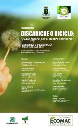 Siracusa, associazione “Rifiuti Zero”. Si svolgerà venerdì la tavola rotonda “Discariche o Riciclo: Quale futuro per il nostro territorio?”