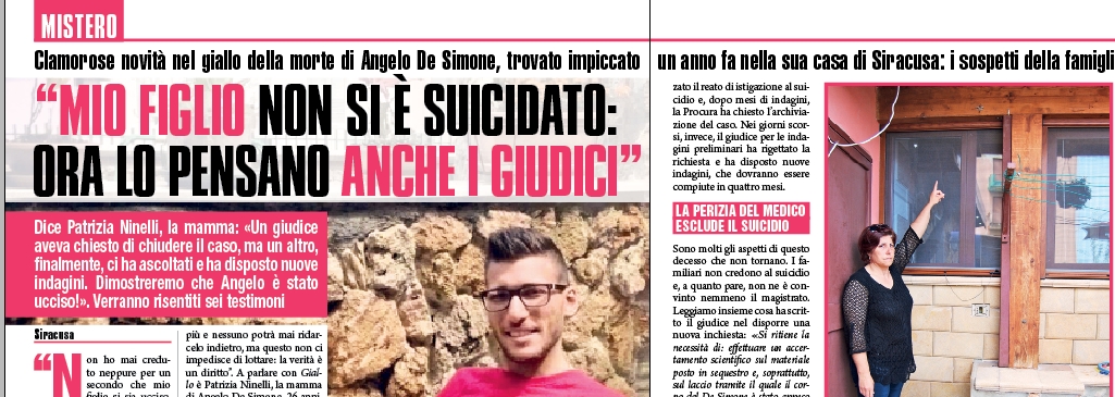 Siracusa. Morte Angelo De Simone. Il settimanale “Giallo” torna ad occuparsi della morte del giovane aretuseo