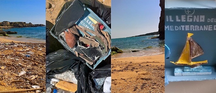 Siracusa. Pillirina colma di rifiuti: volontario la ripulisce e con i rifiuti crea opere d’arte