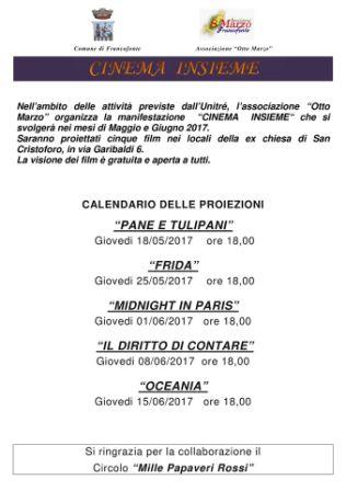 Francofonte. Il 18 maggio al via il ciclo di proiezioni “Cinema Insieme”