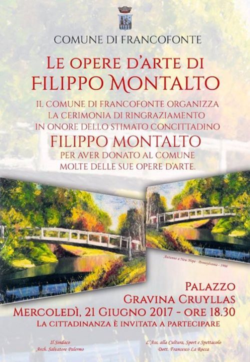 Francofonte. L’artista Filippo Montalto dona le proprie opere al Comune: domani cerimonia di ringraziamento