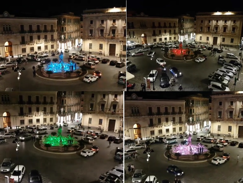 Siracusa. Illuminazione a led alla Fontana di Diana: giochi di luce e colori accendono Piazza Archimede. Il Video