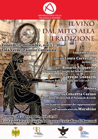 Palazzolo. Archeoclub d’Italia: si svolgerà venerdì una conferenza dal titolo “Il vino. Dal mito alla tradizione”