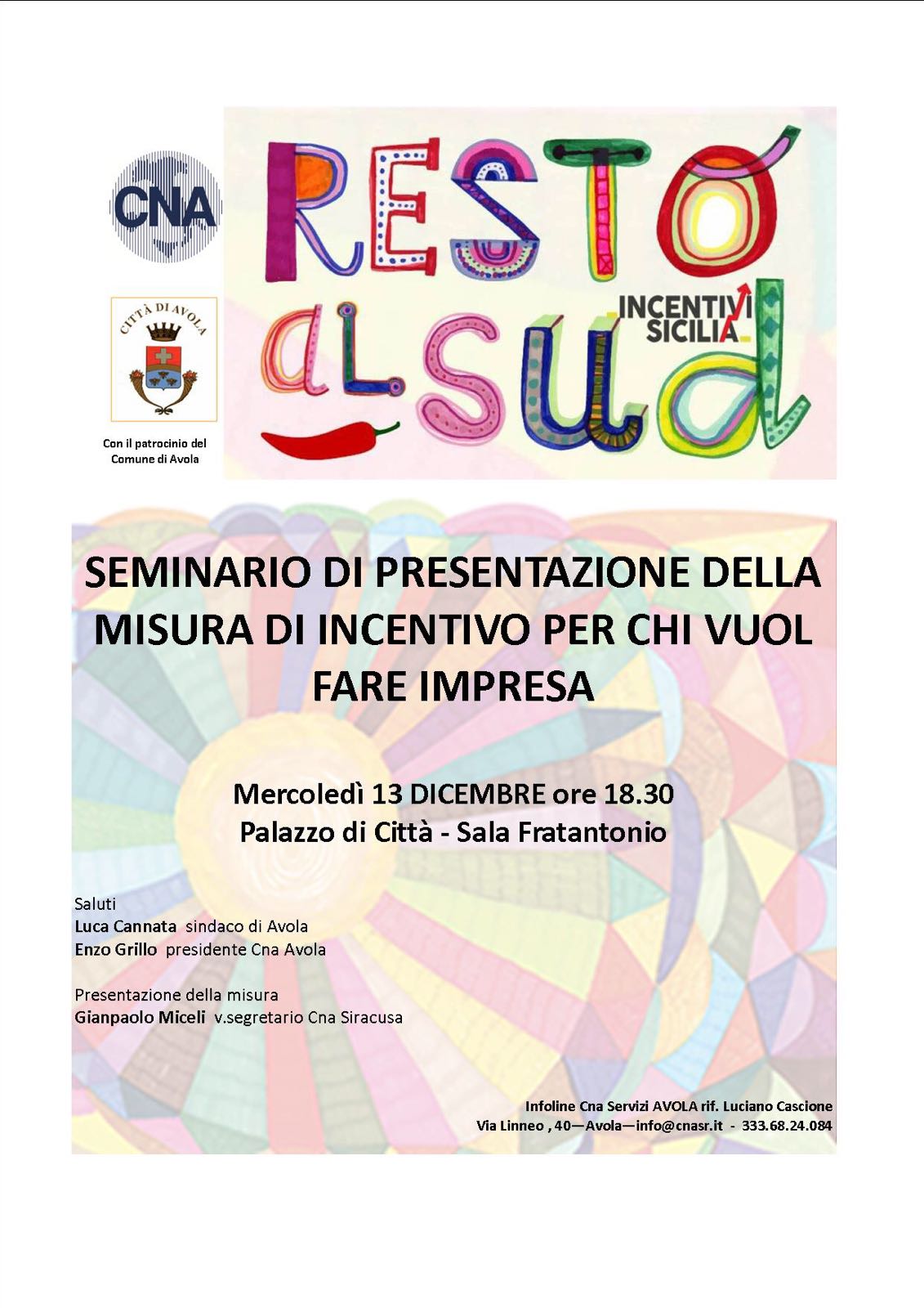 Avola, CNA. Resto al Sud, evento informativo il 13 Dicembre