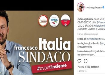 Siracusa, Stefano Gabbana annuncia su Instagram il suo supporto alla candidatura di Francesco Italia