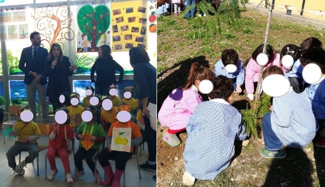 Festa dell’Albero alla Vittorini: i bimbi della scuola infanzia diventano “giardinieri” per rendere più verde la scuola