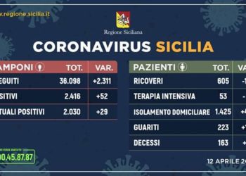 Coronavirus. In Sicilia 2030 gli attuali positivi, 223  guariti e 163 deceduti