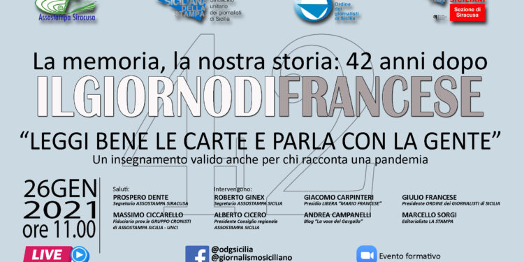 Siracusa. 42 anni dall’omicidio di Mario Francese, il 26 gennaio una cerimonia per ricordare il giornalista