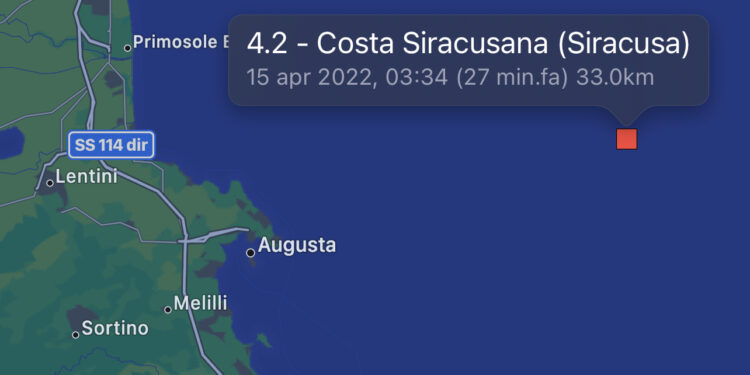 Terremoto. Scossa di magnitudo 4.2 registrata al largo di Siracusa
